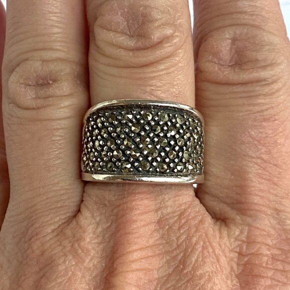 Sterling Silver 925 Marcasite 14MM Wide Band Statement Ring Size 7.5 - Picture 11 of 16